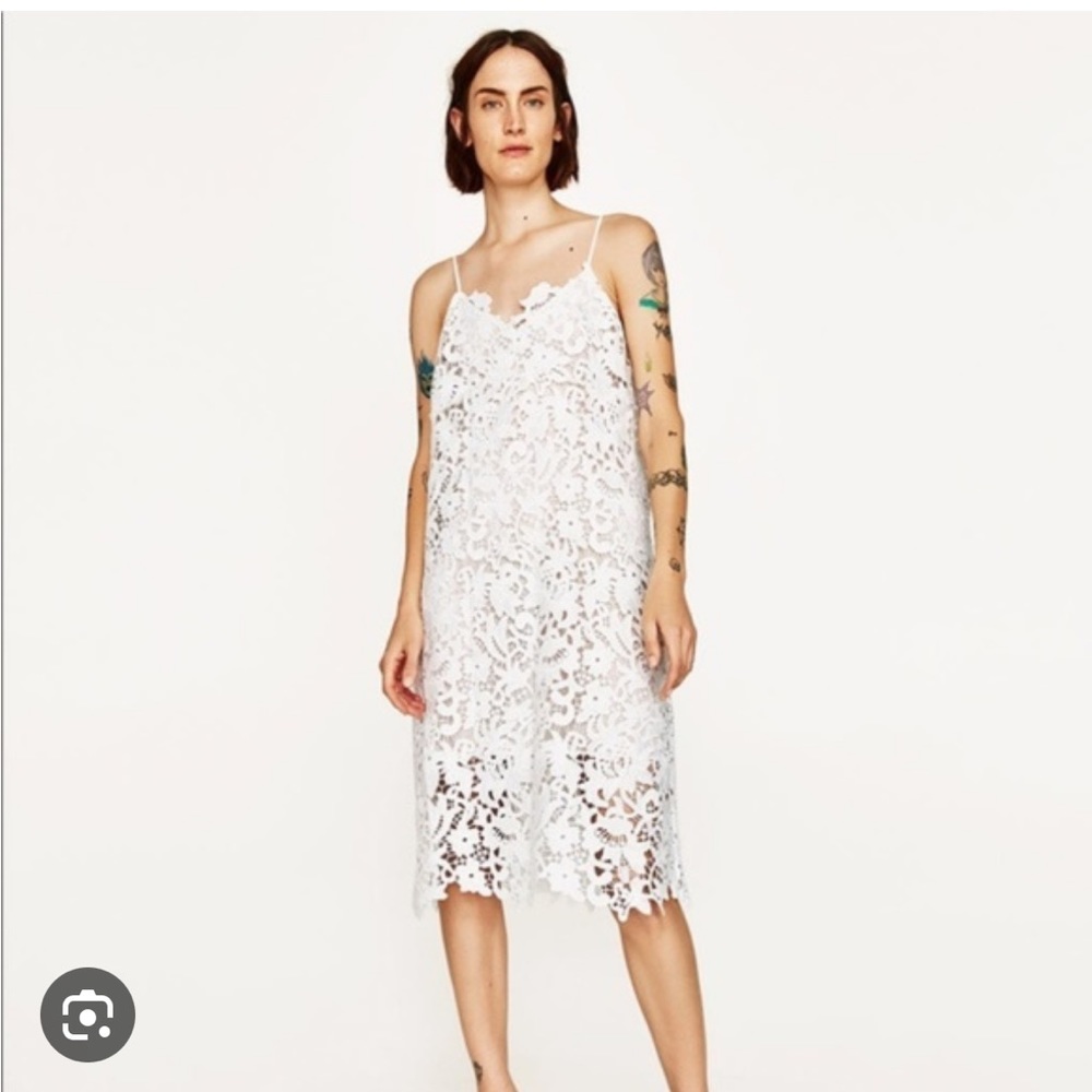 Zara White Lace Midi Dress